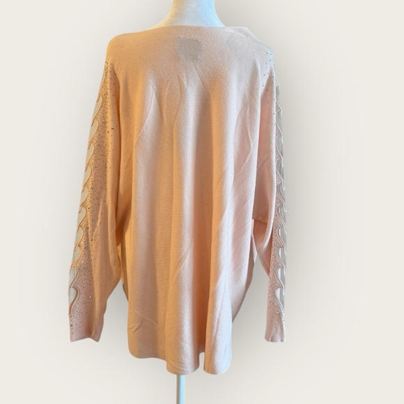 Liv Milano Blush Pink Sweater 1X | Rhinestone Detail Long Sleeve Top - Picture 3 of 6